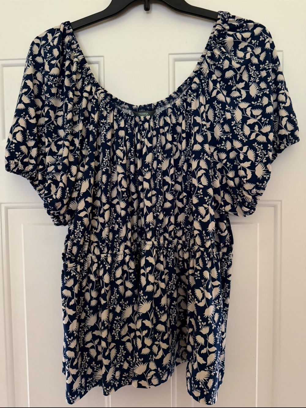 Terra & Sky Navy and Cream Floral Peasant Tunic